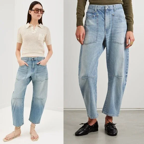 Nili Lotan Shon Jean Summer‎ Wash Barrel Leg Denim Size 31 - Picture 9 of 10